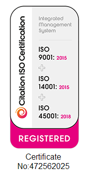 ISO 9001, ISO 14001 and ISO 45001 certification badge